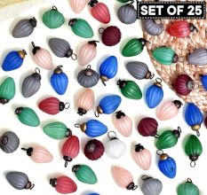 Matte Finish Frosted Tiny Christmas Ornaments In Assorted Styles Set of 25 Pcs